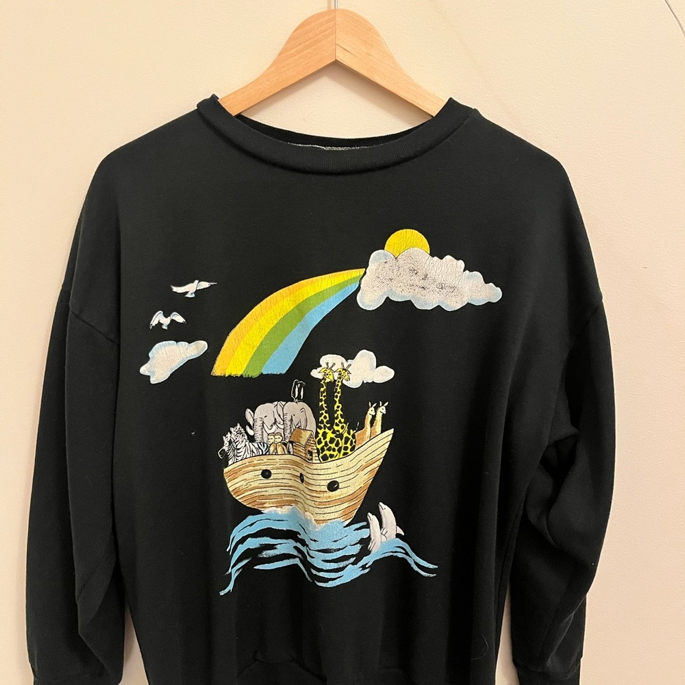 VINTAGE NOAH’s ARK Black Sweatshirt with Colorful Design